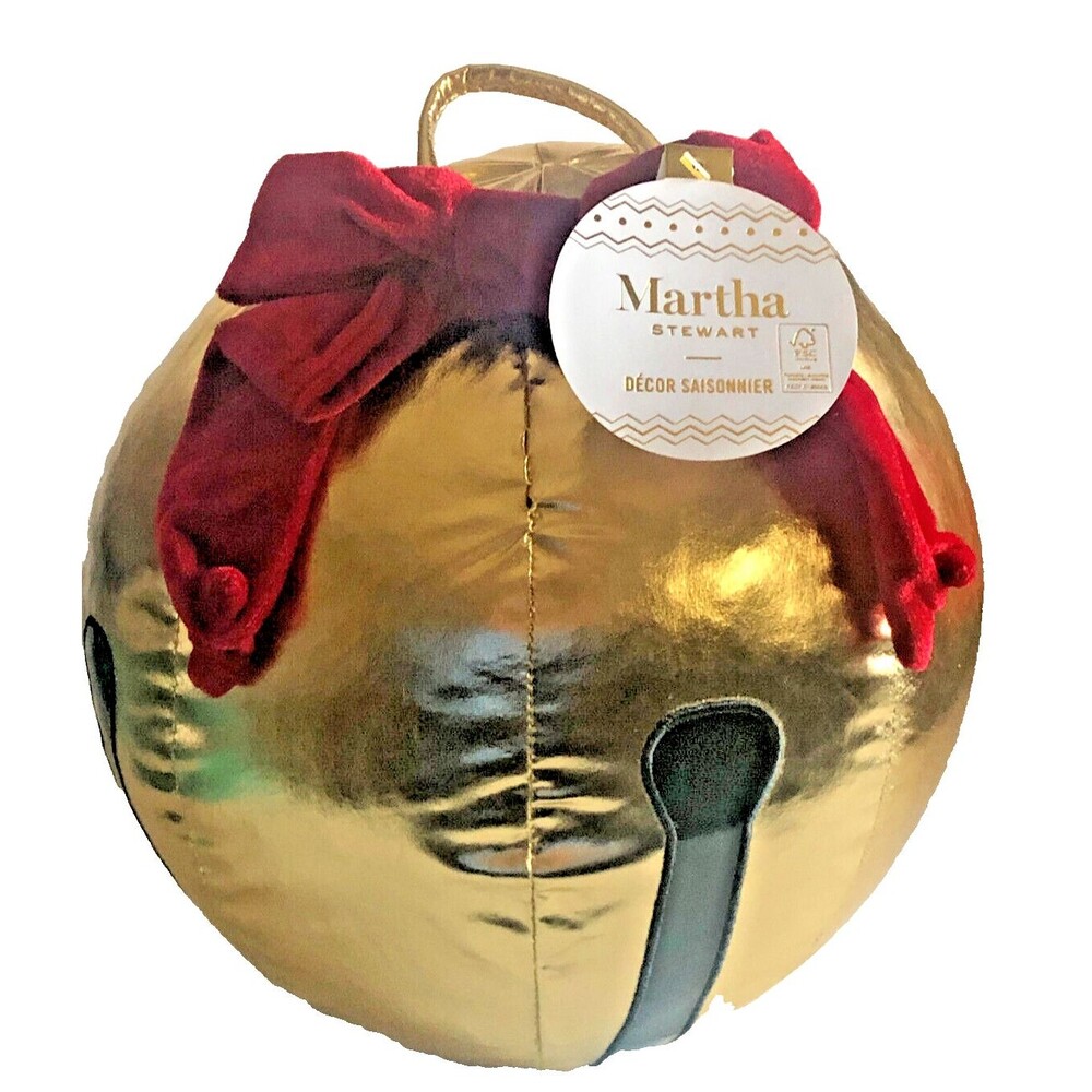 Martha Stewart Jingle Bell Pillow Christmas Gold Weighted Bottom Decorative